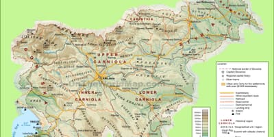 Քարտեզ Սլովենիայի ֆիզիկական
